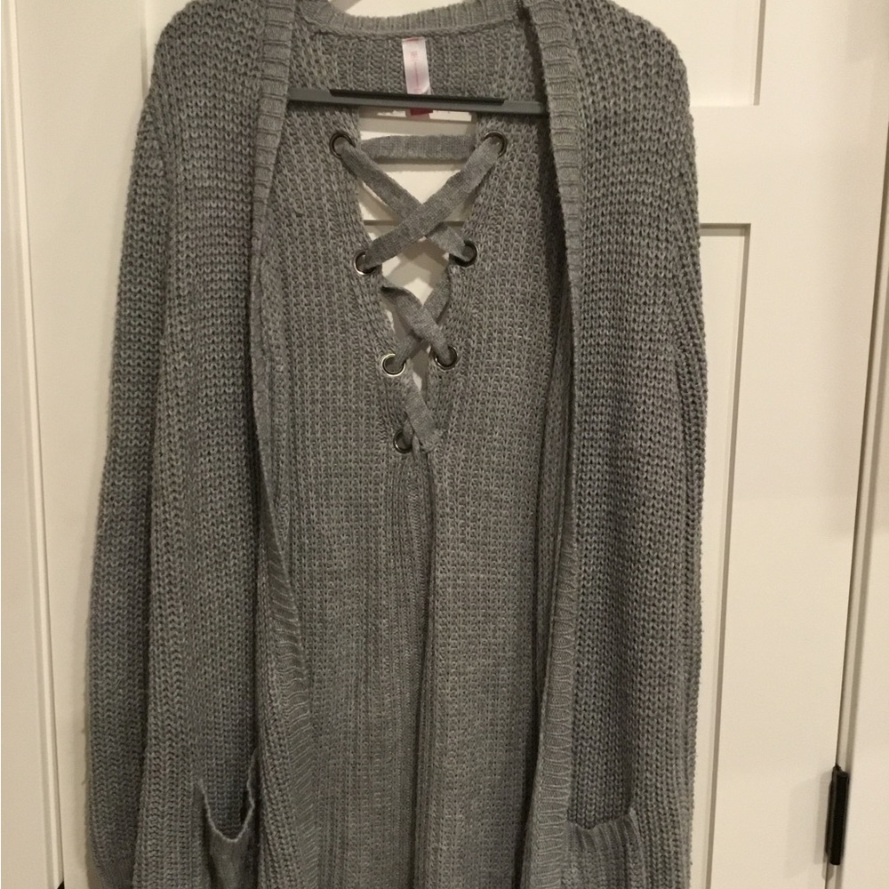 No Boundaries Gray Open-Front Cardigan Sweater